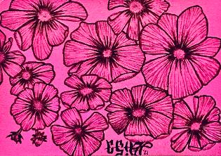 Flowers, flowers in tote, pink and black, bent petal